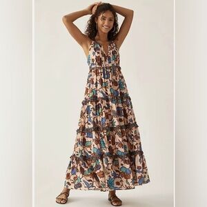 Love the Label Anthropologie Botanical Tiered Boho Maxi Dress